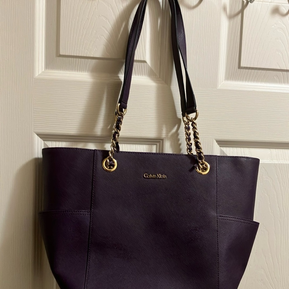 Calvin Klein Purple Tote with Gold Hardware
